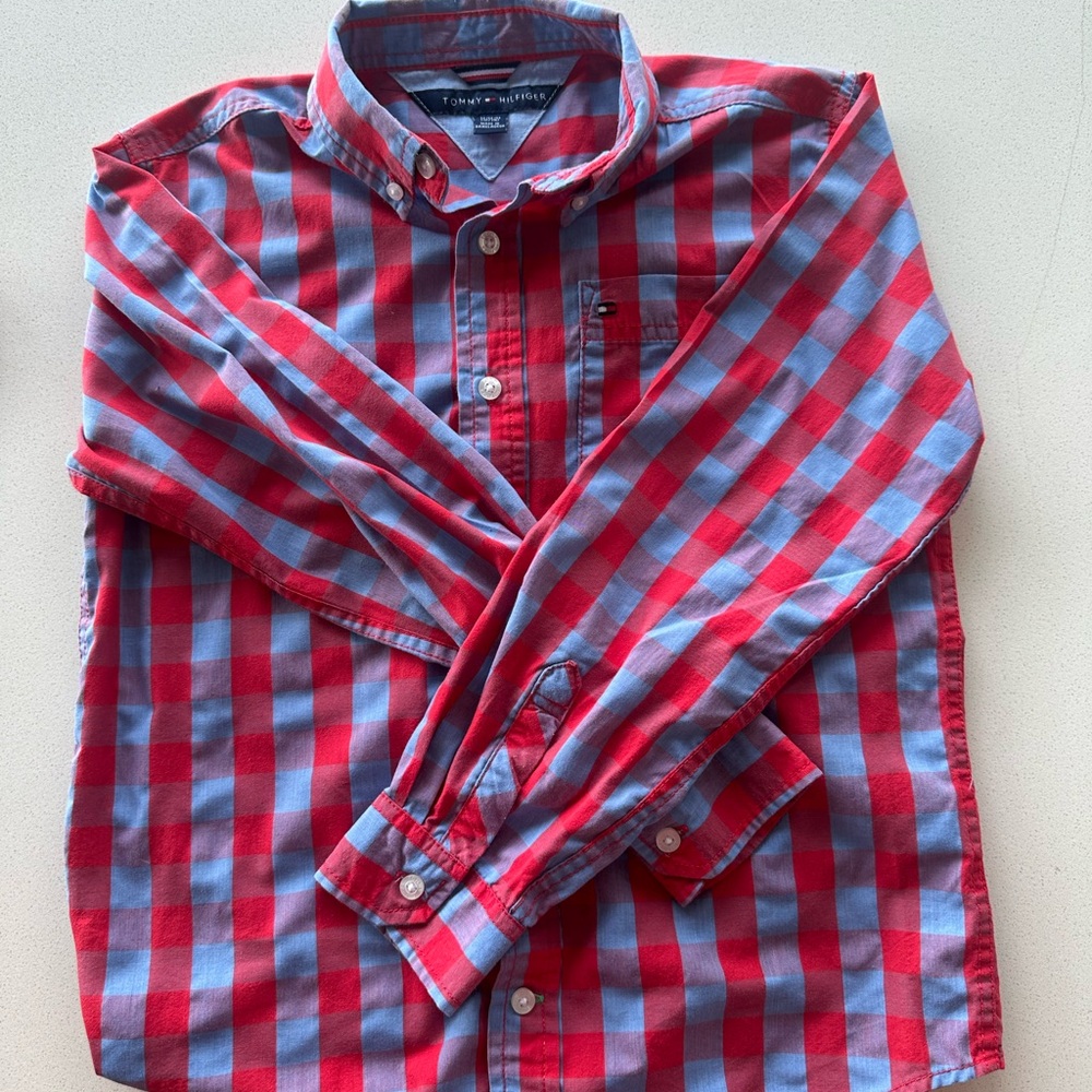 Tommy Hilfiger Red and Blue Plaid Button Down Shirt